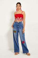 CROCHET WIDE LEG DENIMS