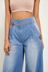 DENIM FLOWER TROUSERS
