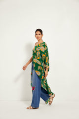 GREEN PAISLEY ONE SHOULDER TUNIC