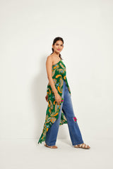 GREEN PAISLEY ONE SHOULDER TUNIC