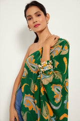 GREEN PAISLEY ONE SHOULDER TUNIC