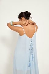 ICE BLUE WRAP SLIP DRESS