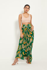 GREEN PAISLEY DRAPED SKIRT