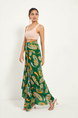 GREEN PAISLEY DRAPED SKIRT