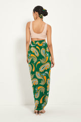 GREEN PAISLEY DRAPED SKIRT