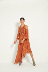 BURNT ORANGE COLD SHOULDER DRESS