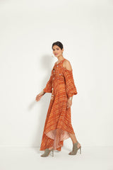 BURNT ORANGE COLD SHOULDER DRESS