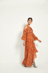 BURNT ORANGE COLD SHOULDER DRESS