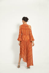 BURNT ORANGE COLD SHOULDER DRESS