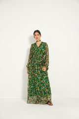 GREEN PAISLEY CUT-OUT MAXI DRESS