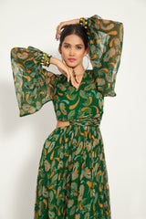 GREEN PAISLEY CUT-OUT MAXI DRESS