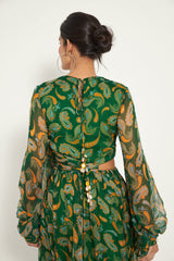 GREEN PAISLEY CUT-OUT MAXI DRESS