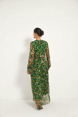 GREEN PAISLEY CUT-OUT MAXI DRESS
