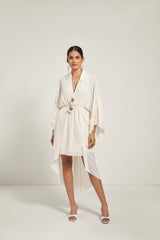 IVORY WRAP COLLARED MIDI DRESS