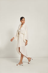 IVORY WRAP COLLARED MIDI DRESS