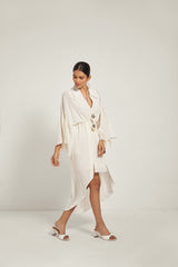 IVORY WRAP COLLARED MIDI DRESS