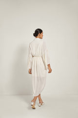 IVORY WRAP COLLARED MIDI DRESS