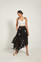 BLACK CHECKERED ASYMMETRICAL SKIRT