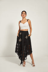 BLACK CHECKERED ASYMMETRICAL SKIRT