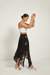 BLACK CHECKERED ASYMMETRICAL SKIRT