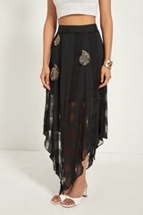 BLACK CHECKERED ASYMMETRICAL SKIRT