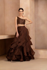 Embroidered One Shoulder Blouse and Ruffled Skirt