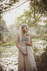 Embroidered Bustier + Pleated Skirt