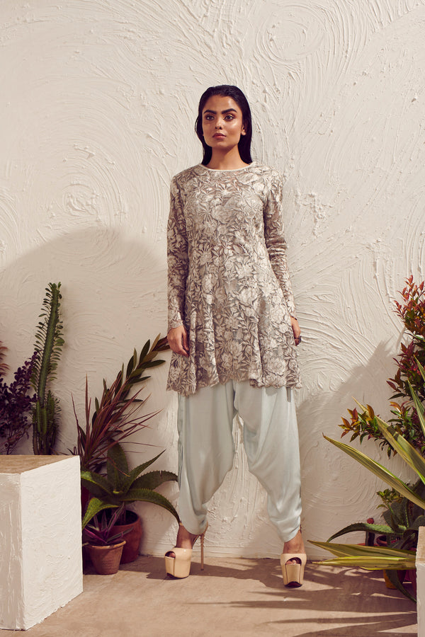Embroidered Tunic With Cowl Pants Co-Ord Set