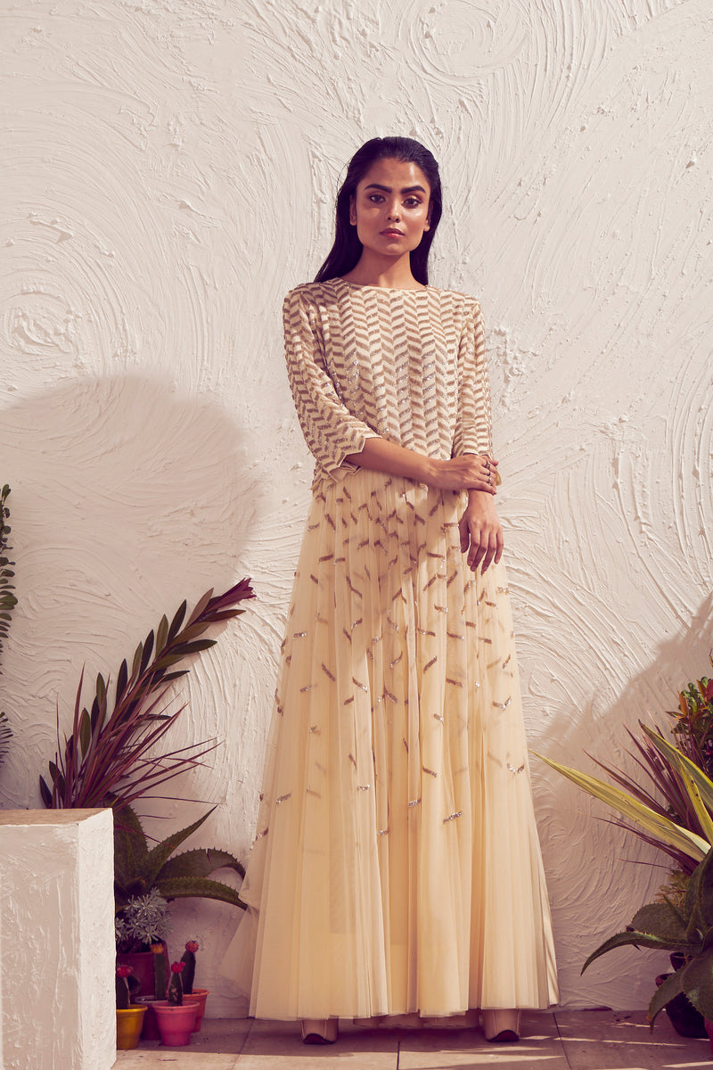 Embroidered Blouse teamed with a Long Skirt