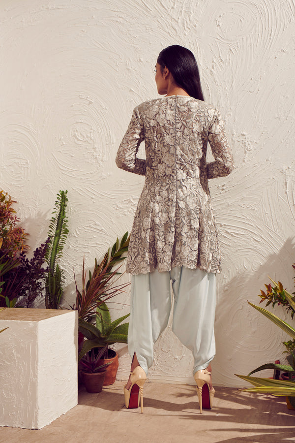 Embroidered Tunic With Cowl Pants Co-Ord Set