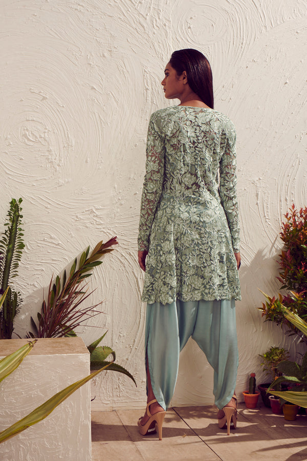 Embroidered Tunic with Cowl Pants as Co-Ord Set