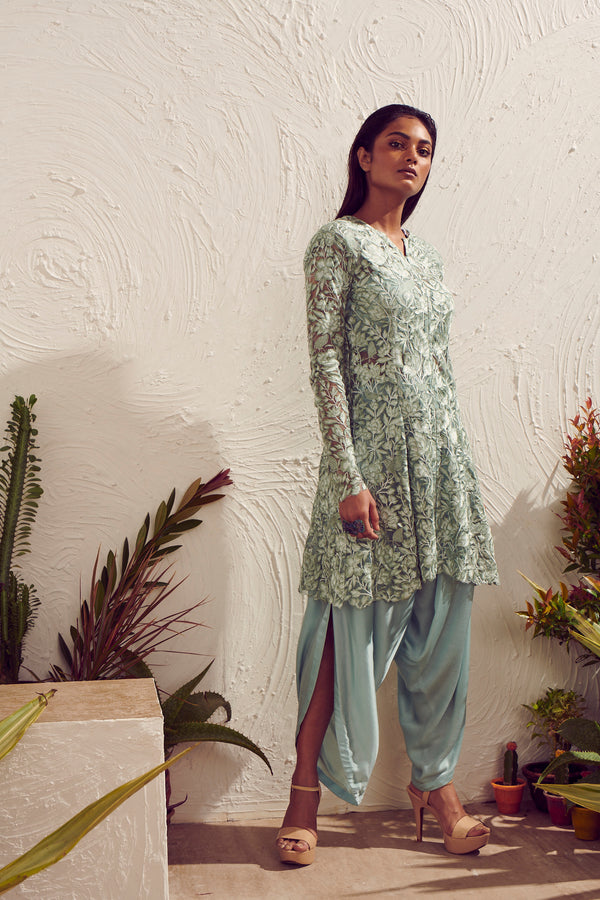 Embroidered Tunic with Cowl Pants as Co-Ord Set