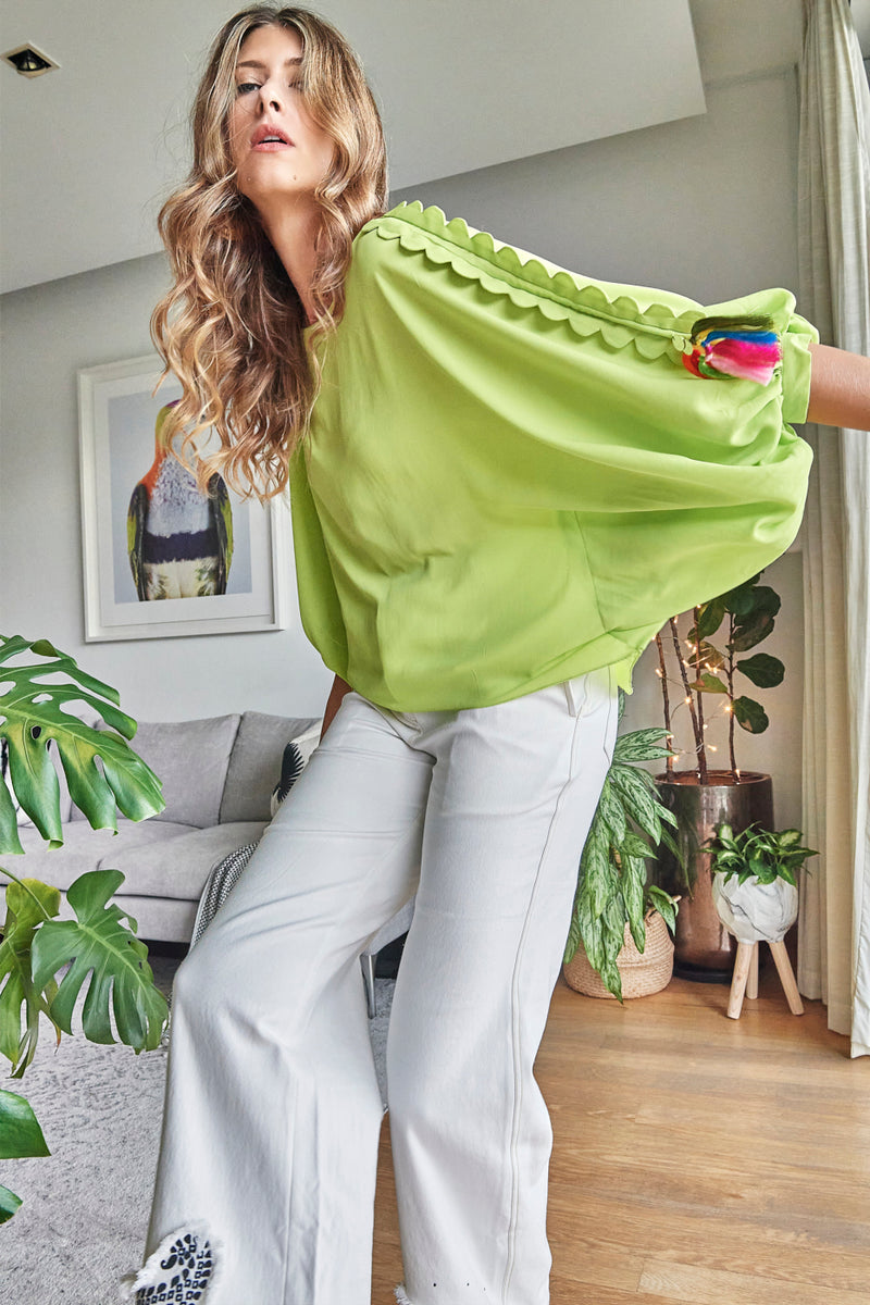LIME GREEN  SCALLOPED TOP