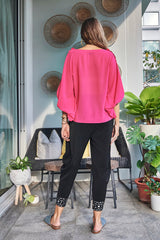 HOT PINK SCALLOPED TOP