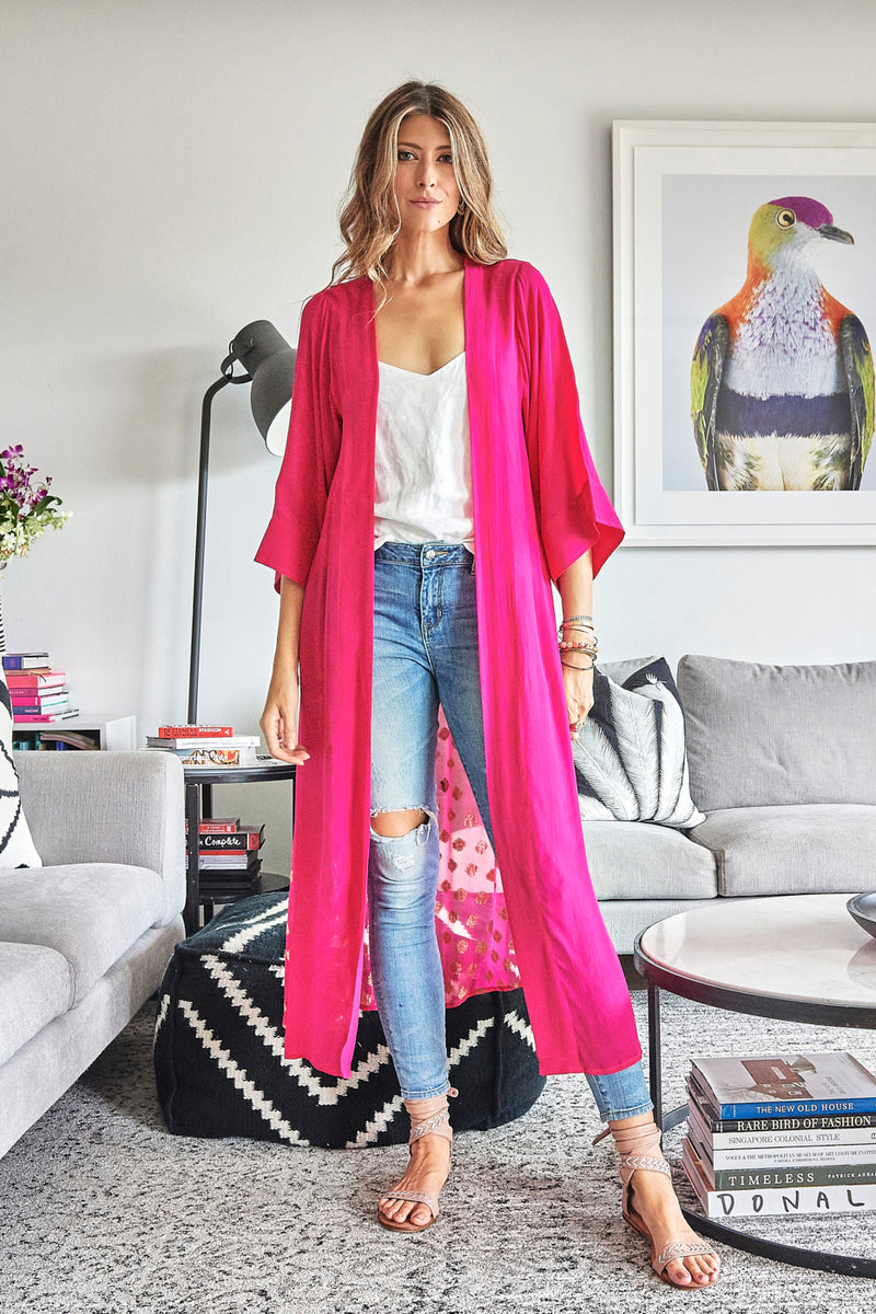 HOT PINK TWO-TONE KIMONO DUSTER – Sanskrit Fashion