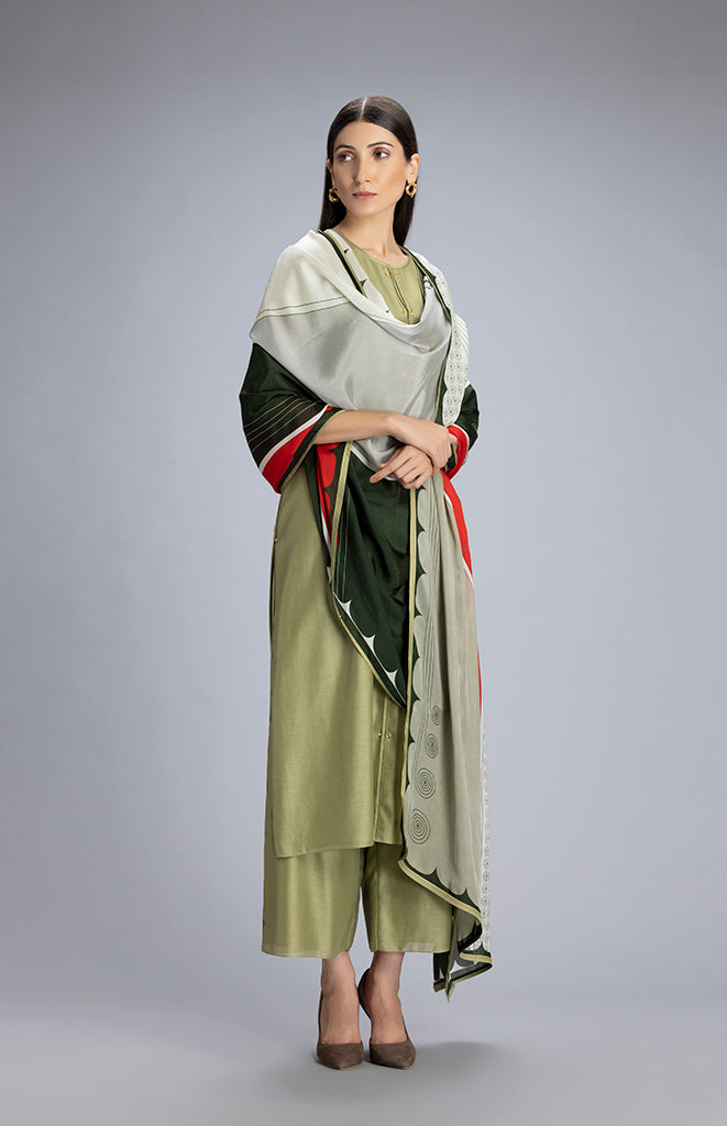 Subira Leaf Green Suit Set In Chanderi
