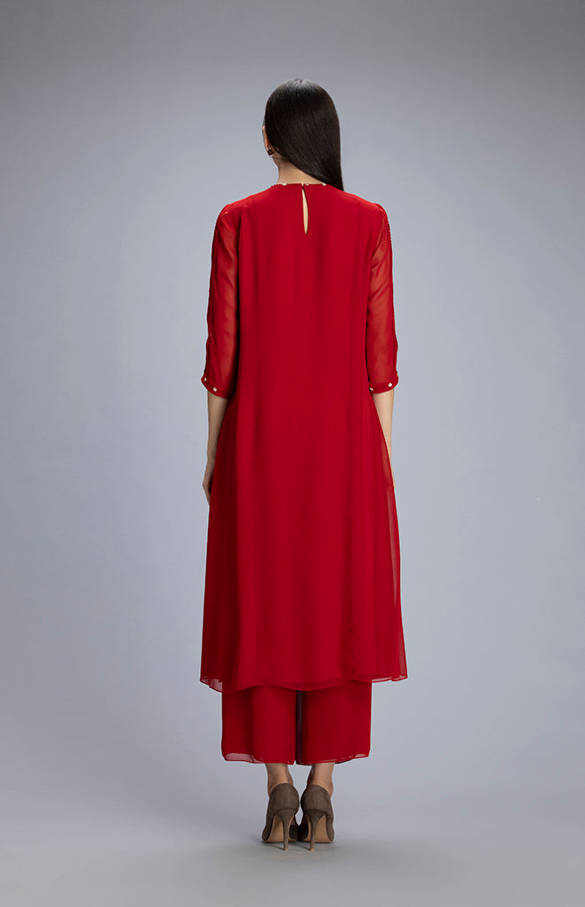 Mesi Red Tunic Set In Georgette