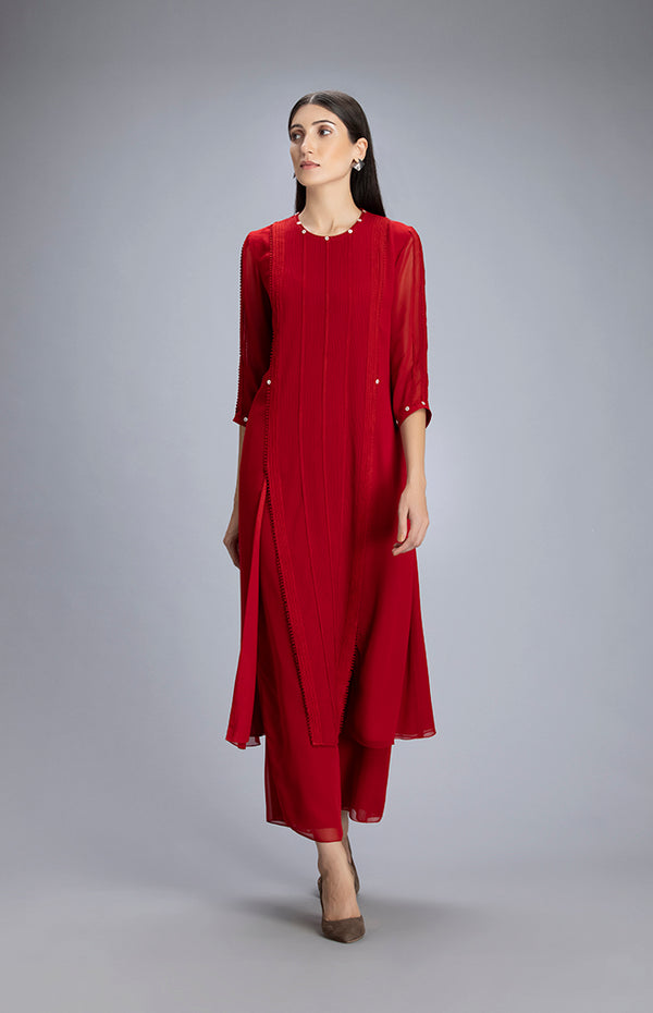 Mesi Red Tunic Set In Georgette