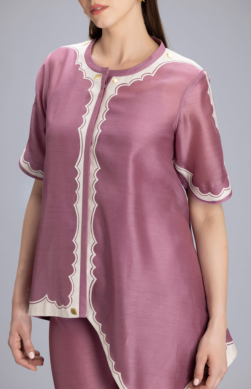 Miah Dusty Lilac Shirt Set In Chanderi