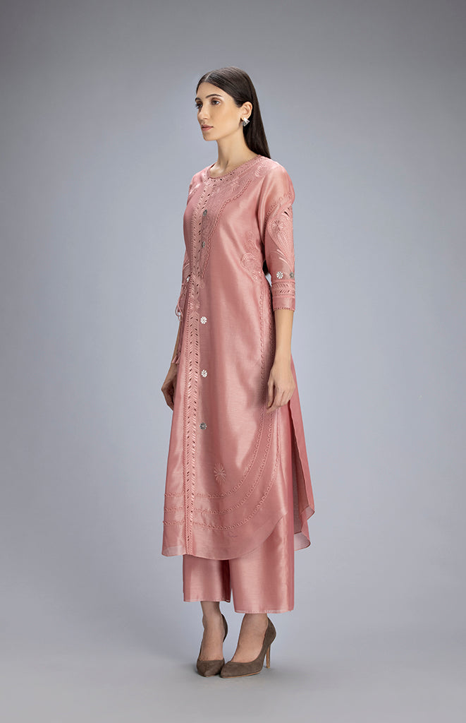 Sarama Onion Pink Tunic Set In Chanderi