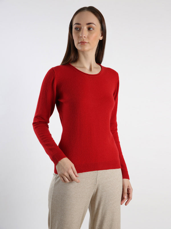 Round Neckline Cashmere Sweater KKS-3381-RED