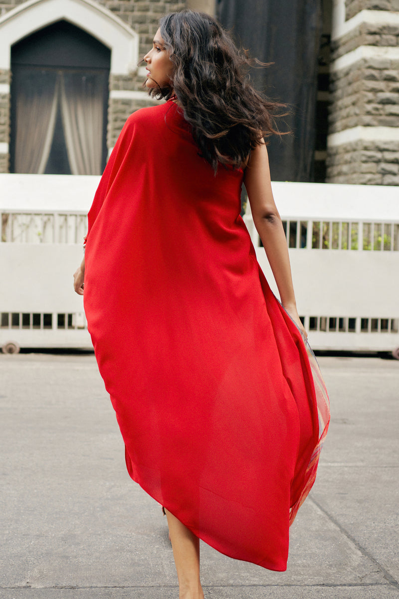 RED ONE SHOULDER TUNIC