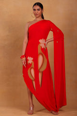 Red Feather Pop Cape Dress - Masaba