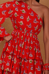 Red Tea Party One Shoulder Dress - Masaba