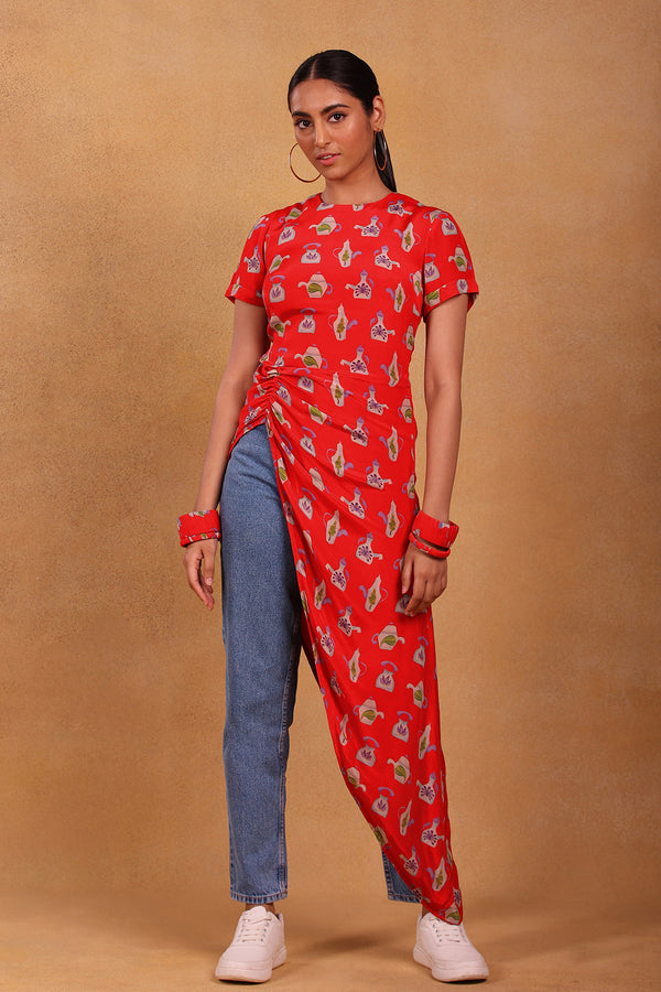 Red Tea Party Ruched Top - Masaba
