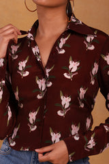 Maroon Canary Blossom Crop Shirt - Masaba
