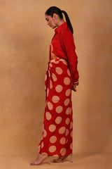 Maroon Marshmallow Drape Skirt Set - Masaba