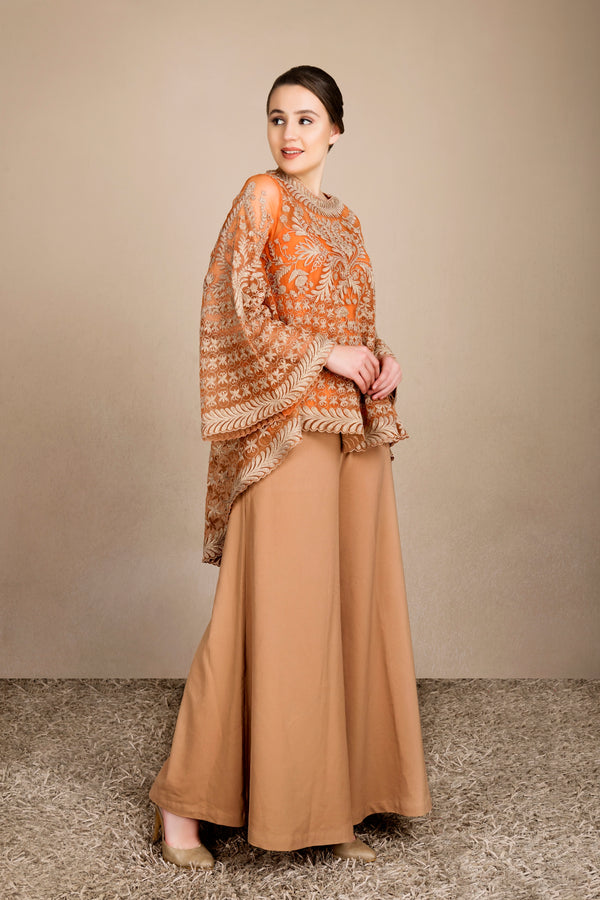 Embroidered Cape Top & Plazzo Pants