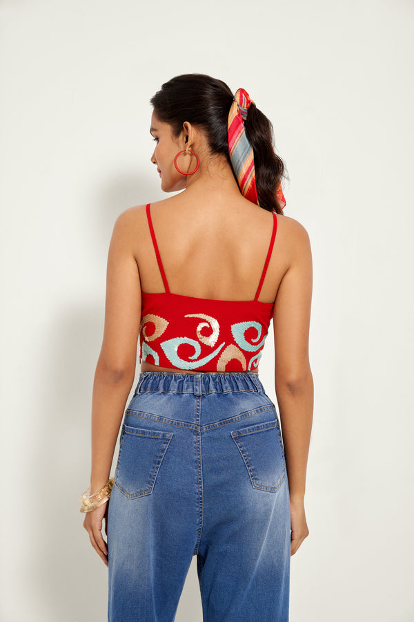 RED EMBROIDERED BUSTIER