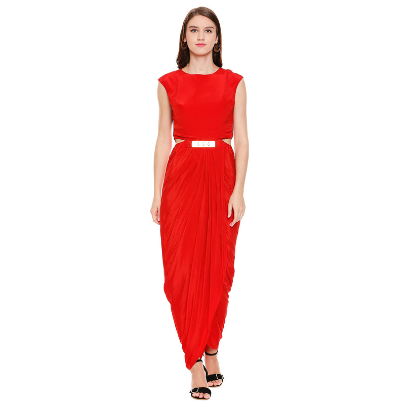 Draped Dress & Cape Set - Red